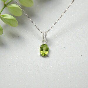 1.23 Carat Oval Peridot Solitaire Pendant in 925 Sterling Silver